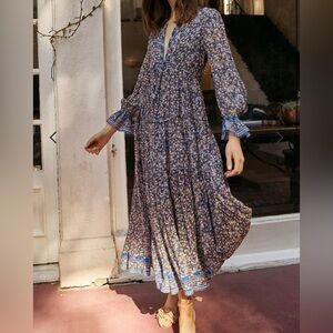 Saylor Ina Blue Purple Floral Long Sleeve Midi Maxi Dress Medium M